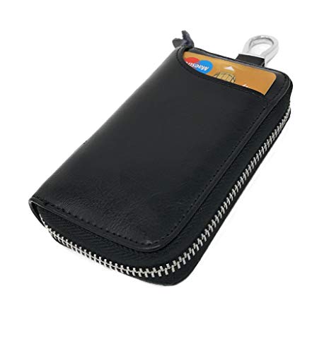 Su.B Porte-clés en Cuir Véritable - Petit Portefeuille - Porte-Monnaie - Étui Porte-clés Clef avec Anneau de Voiture - Hommes et Femmes u0096 Noir