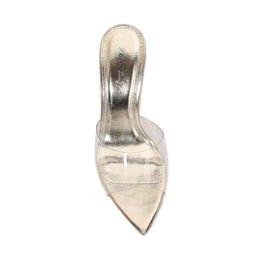 Image of Women Clear Pointed Toe Sandals Stiletto Heels Transparent Strap High Heels Slip on Mules for Women