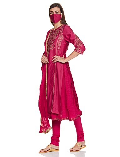 Image of BIBA Women Cotton Silk Straight Kurta Churidar Suit Set