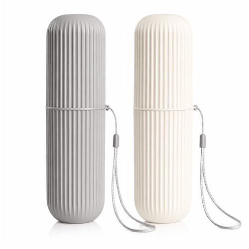 Kit 2 Porta Escova de Dente Viagem Estojo Higiene Bucal com Tampa Proteção Antibacteriana Ideal para Escola Academia Trabalho (Cinza e Off White)