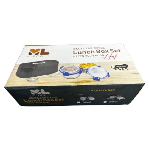 Image of Mumma's LIFE Stainless Steel Lunch Box with 3 Leakproof Air-Tight Stainless Steel Round Containers and Cover Bag | Stainless Steel & Spill Proof Lunch Box (Foodie 350ml X 2)