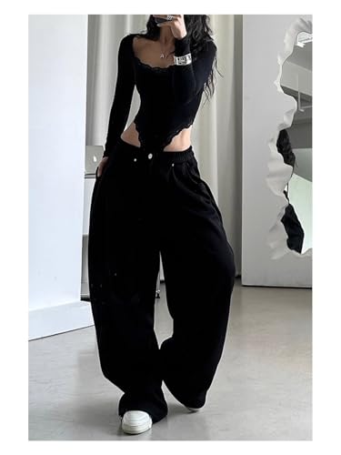 Women's Retro Sweatpants with a Draping Feel Loose and Wide Leg Casual Pants Y2K Pants3
