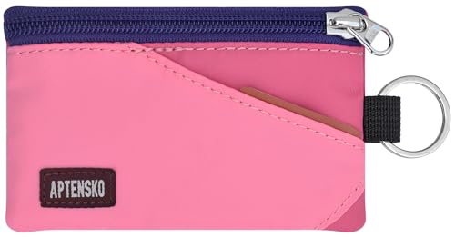 Image of RFID Blocking Travel Wallet with Adjustable Lanyard, Small Nylon Zipper Pouch and Badge Holder for ID, Credit Cards, Cash, Keys, Commuters (Pink+RosePink)