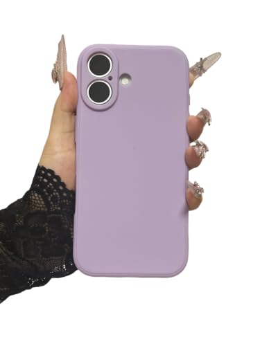 Coque iPhone 16 Plus en silicone doux violet avec design minimaliste protecteur