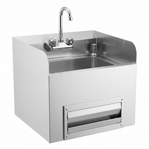 Image of Commercial Wall Mount Hand Sink 18-1 /4 in. x 17-5 /8 in. with Soap Dispenser, Paper Towel Dispenser, Low Lead Faucet, 304 Stainless Steel Hand Wash Station, 4 in. Backsplash, NSF