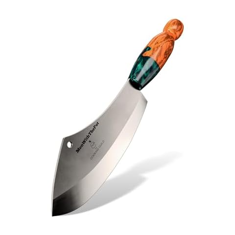 The Cooking Guild x MenWithThePot Professional Cleaver Knife - 7.4" Razor Sharp & Rust-Resistant Butcher Knife Made of German Stainless Steel - Heavy Duty Kitchen Knife for Chopping Meat Cleavers Cover