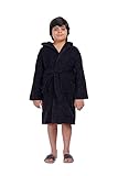 ALLEN & MATE Kinder-Bademantel mit Kapuze, 100% Baumwolle, für Kinder, Jungen, Mädchen, weicher Frottee-Bademantel, 2–13 Jahre, mit Kopftuch (Marineblau, 12–13 Jahre)