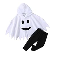 Lomnnes Toddler Baby Boys Girls Halloween Costume Ghost Cloak Fancy Party Costumes Hooded Top Black Pants Cosplay Clothes (B-White, 18-24 Months)