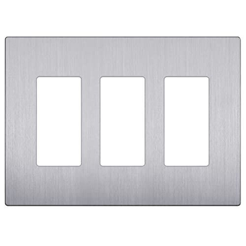 Image of LIDER Decorator Switch Cover, Screwless Wall Plate, Mid-Size 3-Gang 4.88 inch x 6.77 inch, LSWP-33M-BSV, UL Listed, Thermoplastic, Brushed Silver, 1-Pack