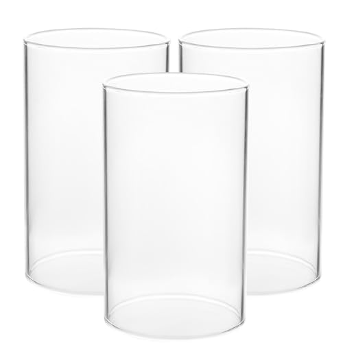 Amosfun Lot de 3 Abat-Jour Cylindriques Transparents en Verre 6x15 Cm, Porte-Bougies Coupe-Vent Décoratif pour Bougies D’intérieur et Bougeoirs Domestiques
