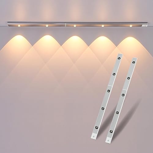 GARTO Under Cabinet Lights 2 Packs,Long Size Motion Sensor Under Counter Lights,Dimmable Hill Effect USB Rechargeable Closet LED Light for Kitchen Wardrobe Stairs Bedroom(Silver, 26.77inch-2 Pack)