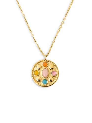 SINGULARU - Collana Medallion Five Stones. Catena con Medaglione in Acciaio con Finitura Placcata Oro 18 Kt e Zirconi. Gioielli da Donna