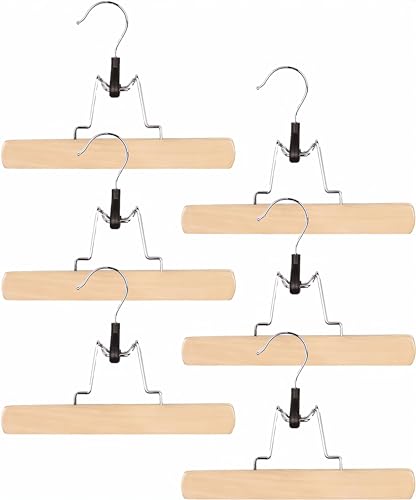 Richards Wooden Pants Hangers - Wood Skirt Hangers - 6 Pack - for Men Shorts and Pants and Women Dress Clothes - Non Slip Slim Closet Space Saving