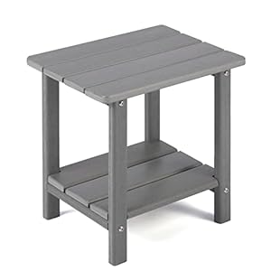 Adirondack Outdoor Side Table, 2-Tier Sturdy Patio End Table Weather Resistant, 16.5″ Solid Side Table for Patio, Pool, Porch (Grey)