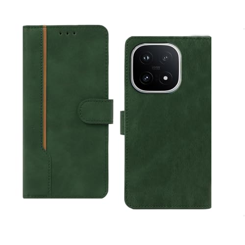 Image of amazon basics iQOO 15 5G Flip Cover | Card Pockets Wallet & Stand | Flip Cover for iQOO 15 5G (Green with Beige Strip)