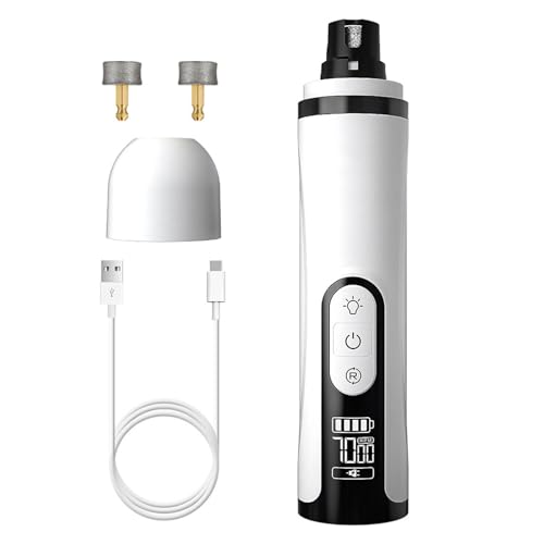 電動ペットネイルグラインダー ダブルLEDライトとLCDスクリーン付き、安全で静かな犬の爪を自宅でトリミング低ノイズペット爪やすり