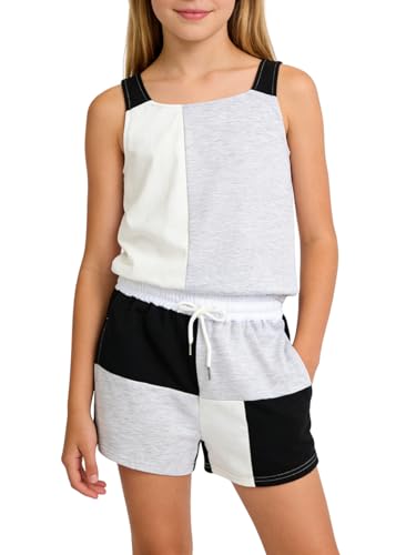 Image of Size 7-14Y Girls Clothes 2 Piece Outfits Striped Tank Top Drawstring Shorts Teen Girls Summer Clothing Sets