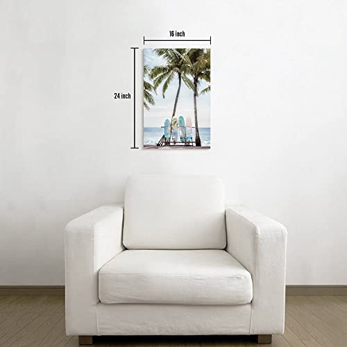 Surfboard Canvas Wall Art Bathroom: Beach Scene Ocean Picture Coastal Palm Tree Print Surf Seascape Painting Sea Seascape Seaside Artwork Decor for Living Room 16’’ x 24’’ - Image 6