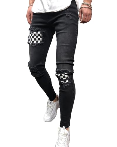 Andongnywell Women's Ripped Boyfriend Distressed Jeans Stretch Skinny with Hole Leopard with Print Patch Trousers2