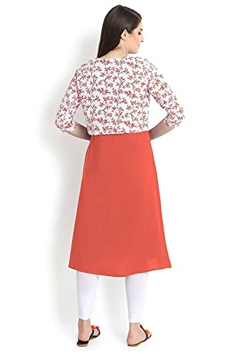 Image of Women's Crepe A-Line Kurta (ALC4045GRN3 Orange Large)