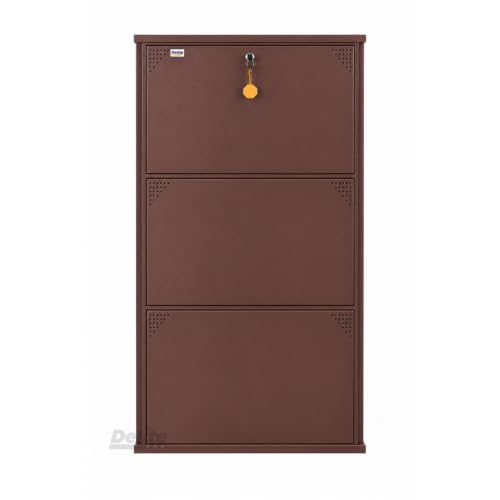 Image of DELITE KOM AIRO 24 inch 6 Shelf Double Decker Metal Shoe Rack Wall Mount for Home with Lock | Air-Vent Panels Keep Shoes Odour-Free | 18 Shoes /30 Slippers | 1Yr Warranty | 41x24x8 Coffee | DIY