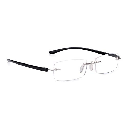 Read Optics Reading Glasses +1.5, Frame Free Readers, Quality Eye Glasses in Matt Black & Silver, Essential Everyday Eyewear