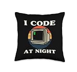 Programmer Retro Computer I Code At Night Throw Pillow