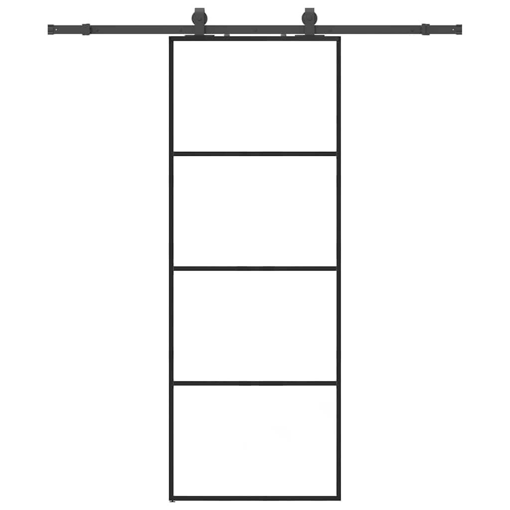 Drzwi przesuwne z okuciem 76 x 205 cm szkło ESG czarne system drzwi przesuwnych drzwi wewnętrznych