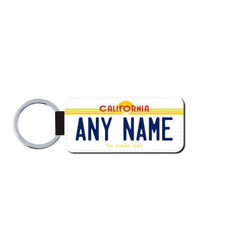 Teamlogo Personalized California License Plate Faux Leather Keychain Custom Decorated with Any Name or Text That You Want. Printed in The USA. Ready to Ship on The Next Business Day | Ver 2