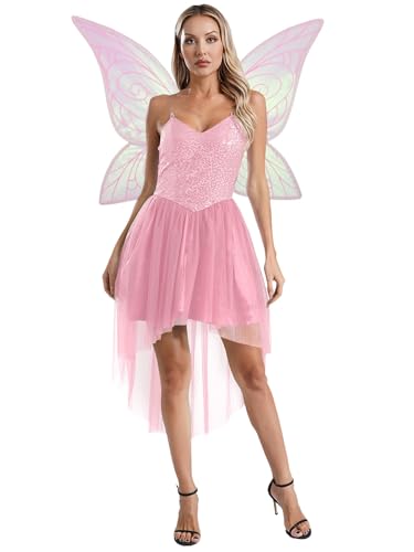 Costume Fée Papillon pour Femme avec Robe Pailletée et Ailes Féeriques d'Elfe de la Forêt