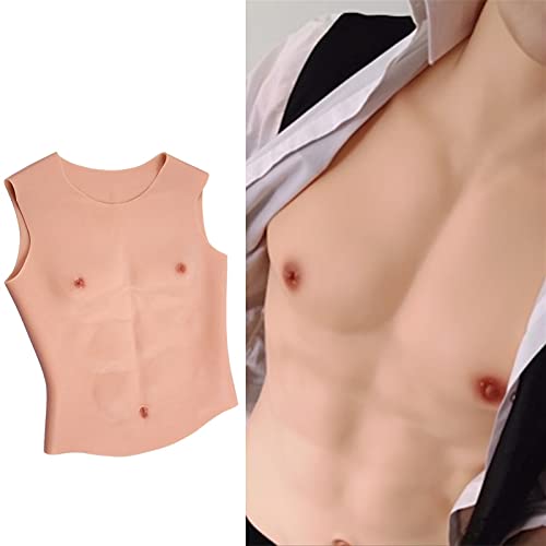 JuZi Store Round Neck Realistic Silicone Muscle Male Chest Half Body Fake Muscle, Realistic Muscle Fake Chest Suit for Cosplay Makeup Halloween Props Male Shaper Stronger (Color : Yellow Skin)
