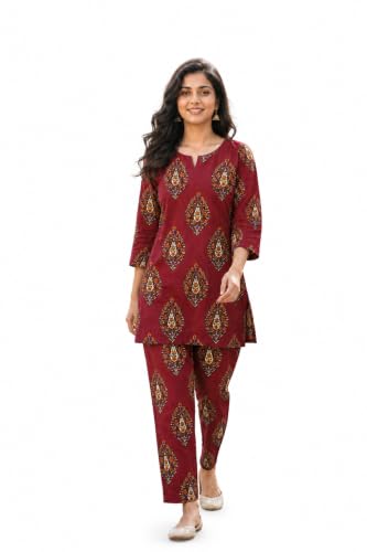Image of Women's Cotton Night Suit Set, Printed Top and Pyjama, Casual Loungewear Sleepwear for Womens Girls