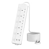 4M Extension Lead 5 Way with 3 USB Slots (2 USB-A,1 USB-C), Individually Switched Extension Lead with USB Slots, White 4 Metre Extension Cable, For Home Dorm Office
