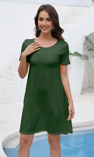 Image of COSSEN Women's Summer 2026 Casual Tshirt Dress Crew Neck Short Sleeve with Pockets Flowy Loose Swing A-Line Sundress