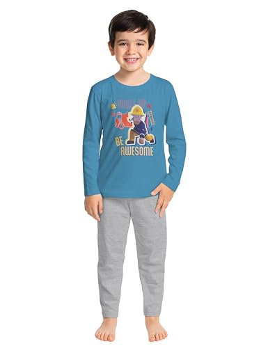 Feuerwehrmann Sam Schlafanzug für Jungen - Wake up, be Awesome Kinder Pyjama Set Langarm Oberteil mit Hose Blau/Grau (as3, Numeric, Numeric_98,...