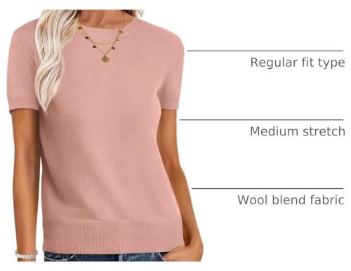 Image of ANRABESS Womens Short Sleeve Sweaters Wool Blend Crew Neck Sweater Shirts Business Casual Work Tops 2026 Summer Outfits
