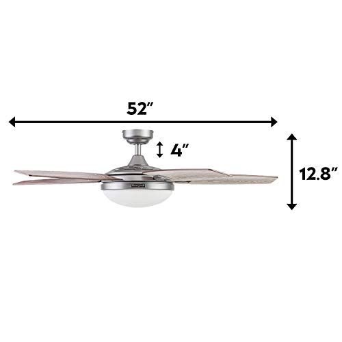 Honeywell Ceiling Fans Carmel Modern 48 Inch Ceiling Fan with Light, Remote Control Fan, LED Indoor Fan with 5 Blades, Gray Oak and Brown Chestnut Blade Finish Options, Silver (51627-01) thumbnail 3