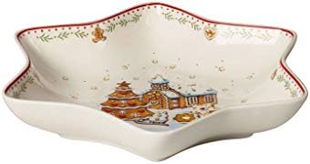 Villeroy & Boch Winter Bakery Delight Medium Star, Gingerbread Village, Dish for Biscuits, Premium Porcelain, Red, Multi-Coloured, 24.5 cm, Bowl