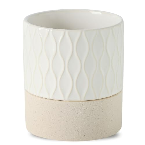 Nihow Ceramic Self Watering Plant Pot for Indoor Plants, 6 Inch,Cream White
