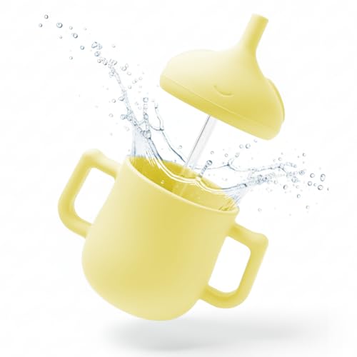 FREE EUPHORIA Vaso aprendizaje bebé con boquilla suave y asas ergonómicas | BLW | vaso antiderrame con diseño de elefante | 6+ meses | Seguridad Certificada