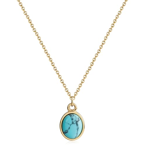 Small Gold Oval Turquoise Pendant Necklace - Handmade Turquoise Jewelry for Women - Main Image