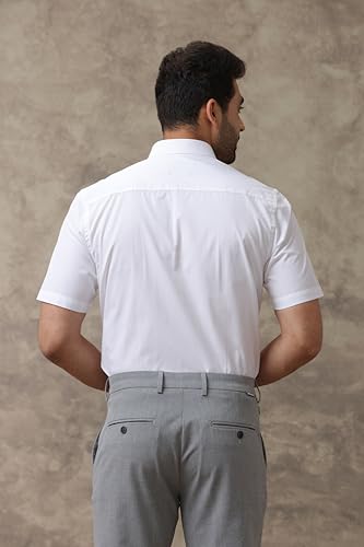 Image of Ramraj Cotton Men Solid Cotton White Half Sleeve Shirt Crafted For A Clean| Versatile| Comfortable look