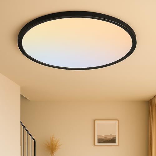 MOONSEA 20 Inch LED Dimmable Ceiling Light Fixture 40W - Round Flush Mount Adjustable 3000K/4500K/6000K Large Kitchen Light Fixture, 4000lm Hallway Light Fixtures for Bedroom, Black