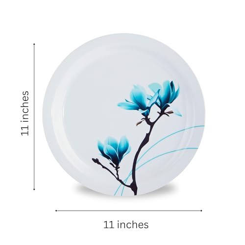 Image of Melamine Dinner Plates | Round Full Plate | Microwave Safe | Break Resistant | Plates for Breakfast, Lunch, Dinner | Plates for Home, Office, Restaurant | Set of 6 | 11 Inch's (Green)