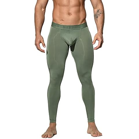 GOGOHOT Men's Thin Solid Winter Thermal Warm Underpants Long Johns Green XXL(34-36”) Cover