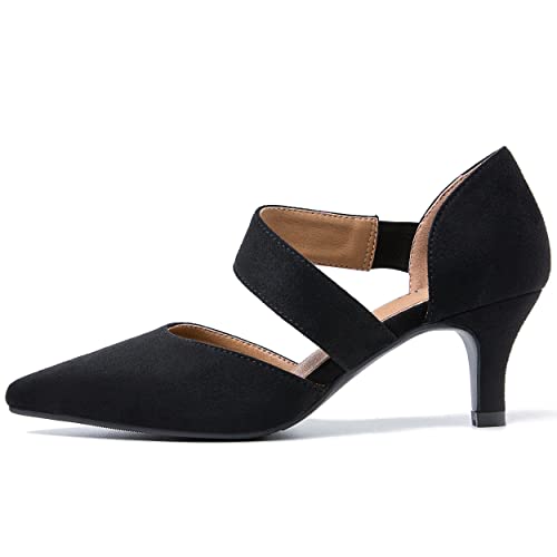 Women's Closed Pointed Toe Heels Strap D'Orsay Kitten Heel Slip On Dressy Pumps 6