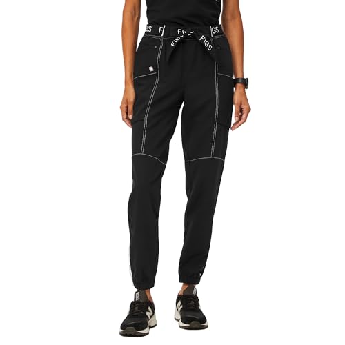 FIGS Winton High Waisted Cargo Jogger Scrub Pants for Women - Black/White, Medium - Petite