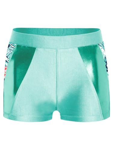 YEAHDOR Kids Girls High Waist Stretchy Gymnastics Shorts Basic Shiny Metallic Yoga Dancing Booty Shorts
