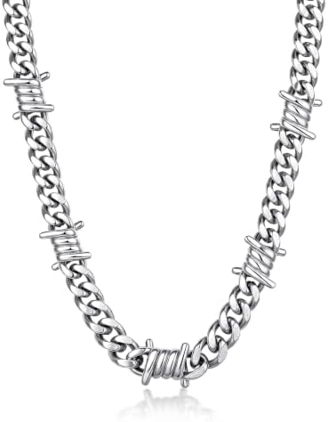 Bandmax Barbed Wire Cuban Chain Necklace for Women Men Stainless ...
