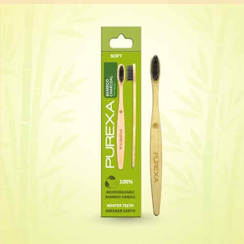 Image of Bamboo Toothbrush with Activated Charcoal BPA-Free Soft Bristles (Pack of 1), 100% Natural, Eco-Friendly and Biodegradable Handle